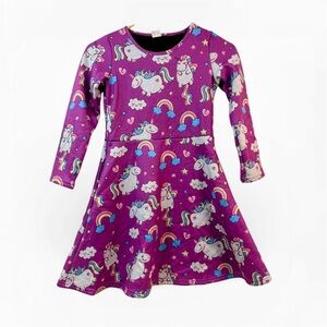 Girls Winter Unicorn Dress Purple Warm Fleece Lined | Size L (10-12)